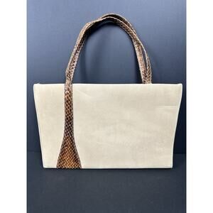 Vintage Mid Century MCM Lennox Bag Retro Hinged Purse Handbag tan Suede Reptile